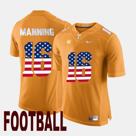 #16 Peyton Manning US Flag Fashion UT Mens Orange Jersey 204285-287