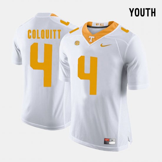 #4 Britton Colquitt College Football UT Youth White Jersey 790222-141