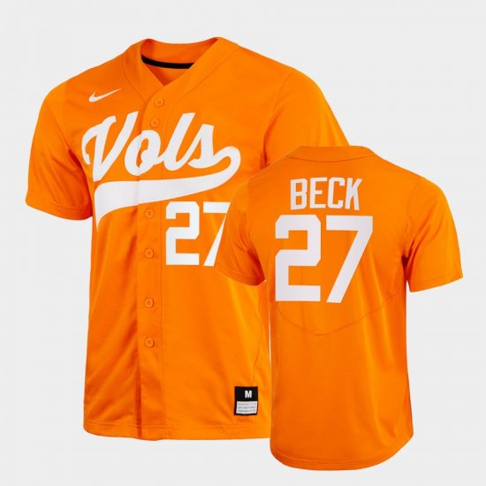 #27 Jordan Beck College Baseball Tennessee 2022 Home Men\'s Orange Jersey 569565-506