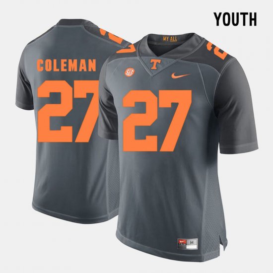 #27 Justin Coleman College Football Tennessee Vols Youth Grey Jersey 944908-215