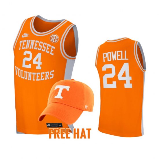 #24 Justin Powell College Basketball Tennessee Retro Basketball Free Hat Men\'s Orange Jersey 919380-684