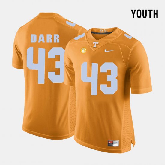 #43 Matt Darr College Football Tennessee Youth Orange Jersey 386178-984