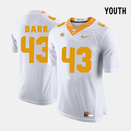 #43 Matt Darr College Football Vols Youth White Jersey 760335-489