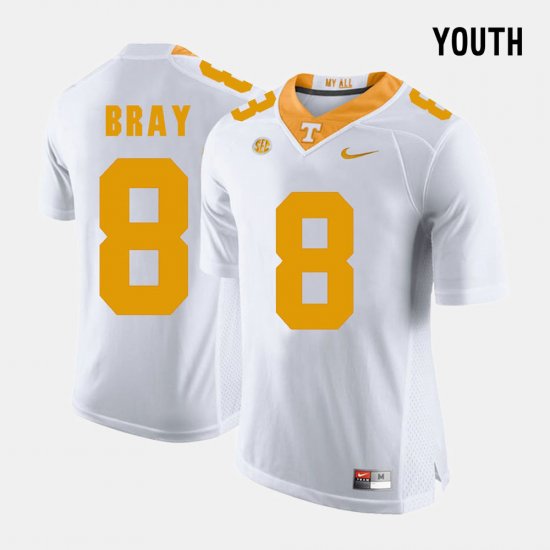 #8 Tyler Bray College Football Tennessee Volunteers Youth White Jersey 440101-626